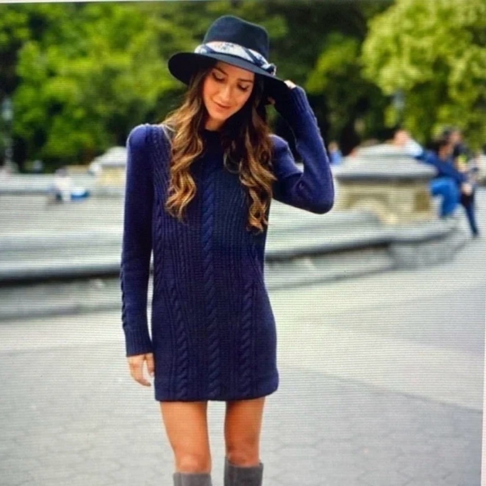 Cashmere TREASURE & BOND Cashmere Wool Navy Sz S Cable Knit Sweater Dress preppy